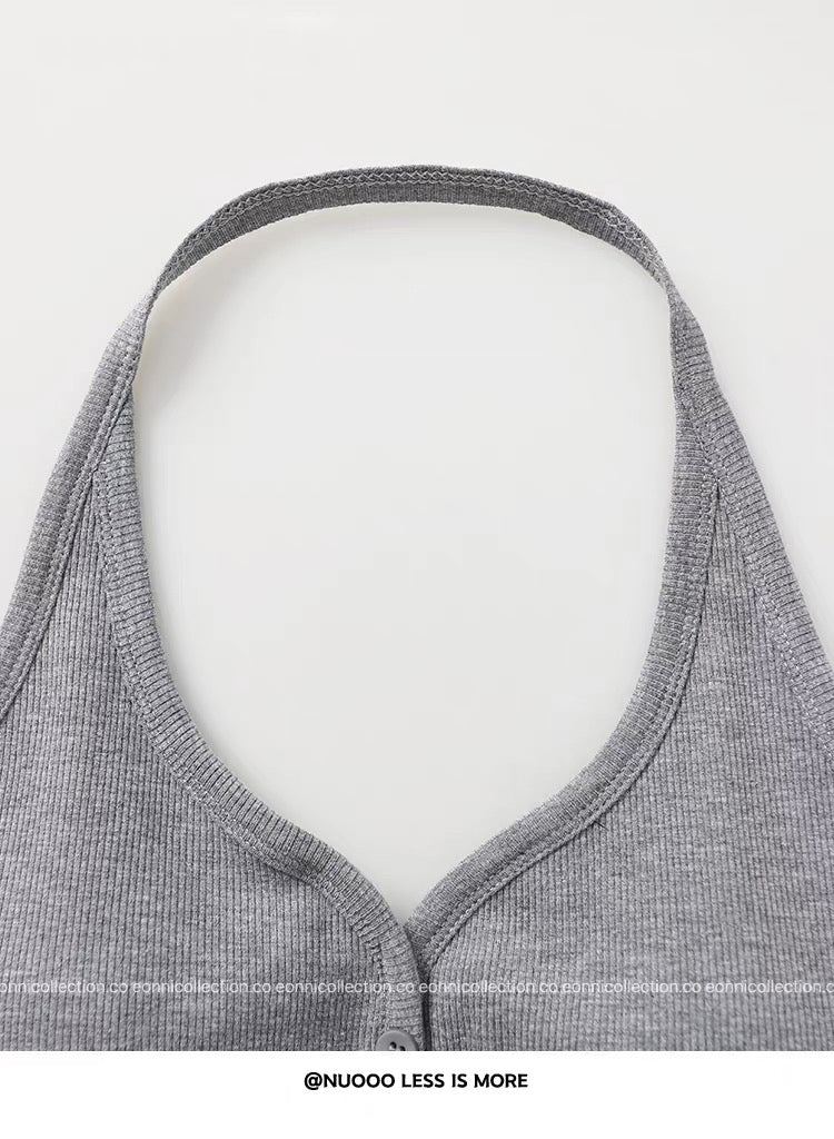 #1084 Padded Sassy Halter Top - Grey