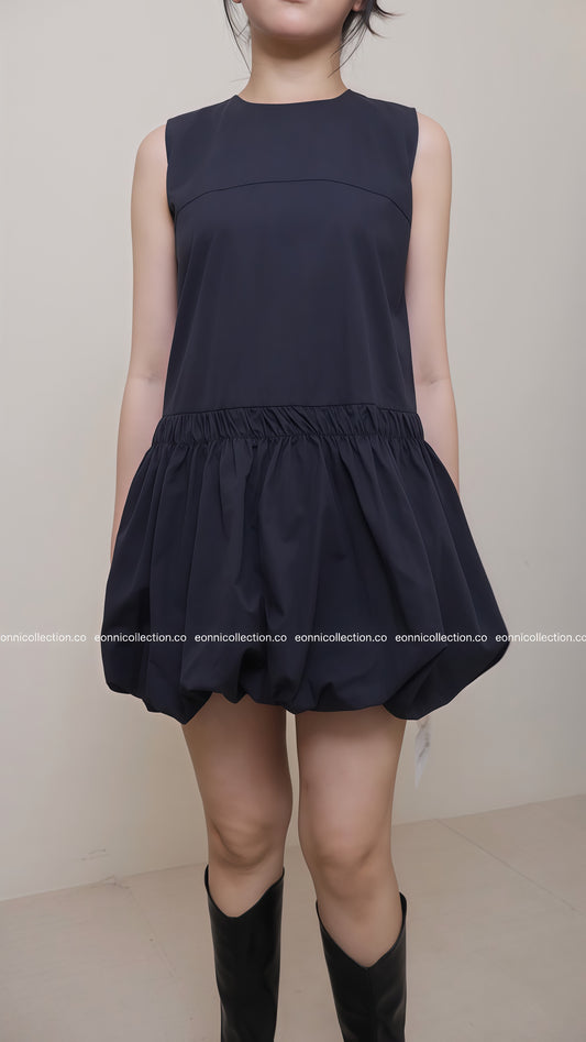 #2055 Casual Bloom Sundress & Matching Hair Tie Set - Dark Blue