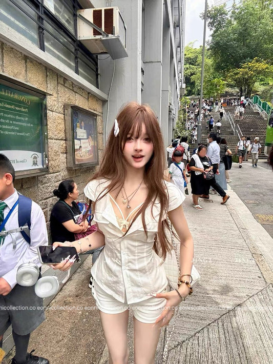 #1094 French Inspired Wide Collar Top