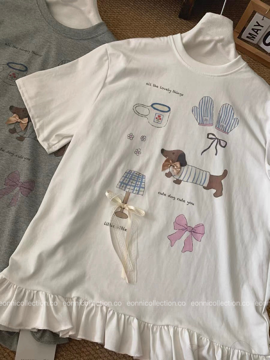 #1067 Korean Streetwear Graphic Tee Edgy Dachshund Print(2 Colors)