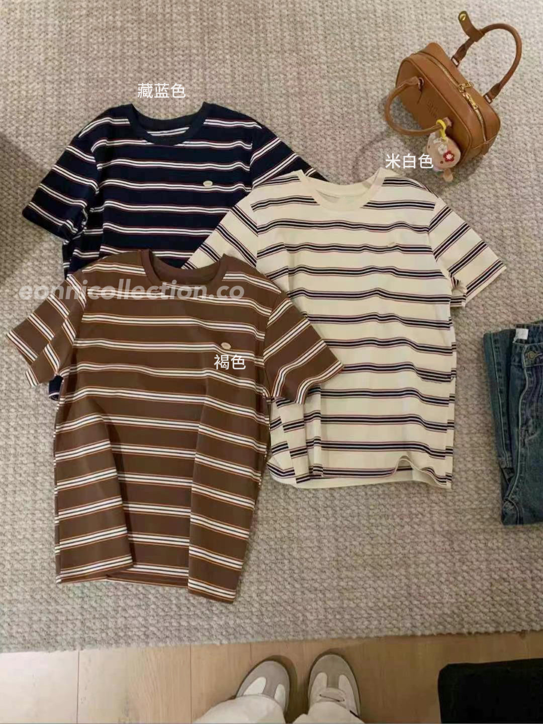 #1007 Retro Color-Blocked Stripe Tee(3 Colors)