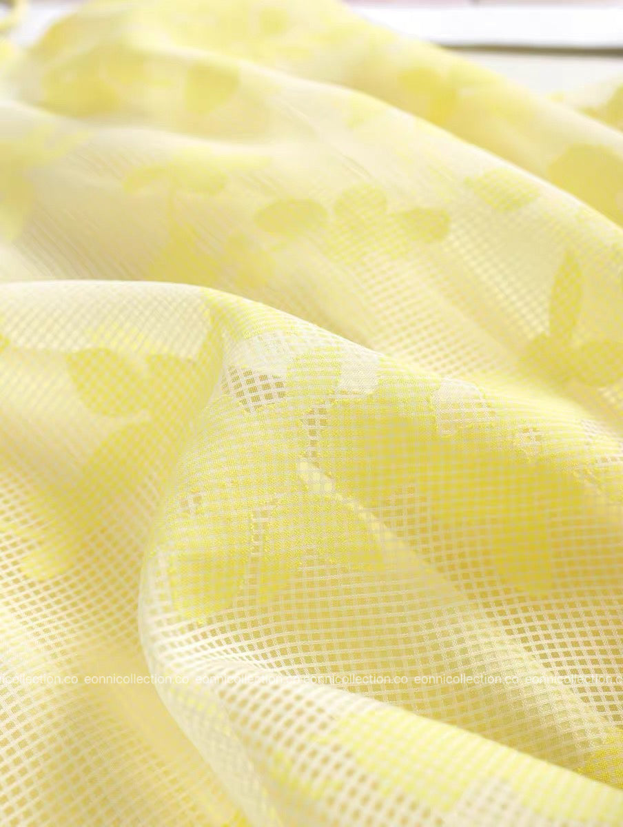 #2099 Zhao Lusi Inspired Yellow Floral Camisole Puff Dress Top