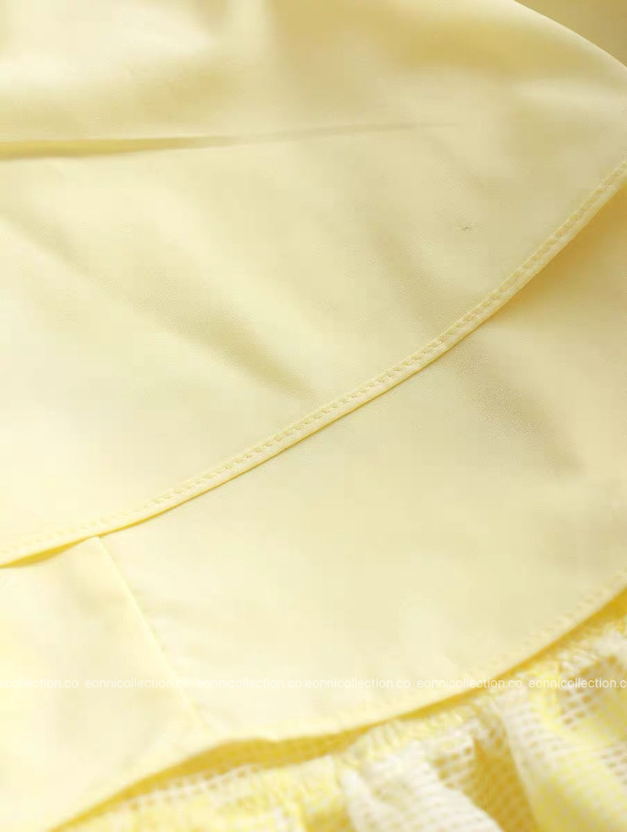 #2099 Zhao Lusi Inspired Yellow Floral Camisole Puff Dress Top