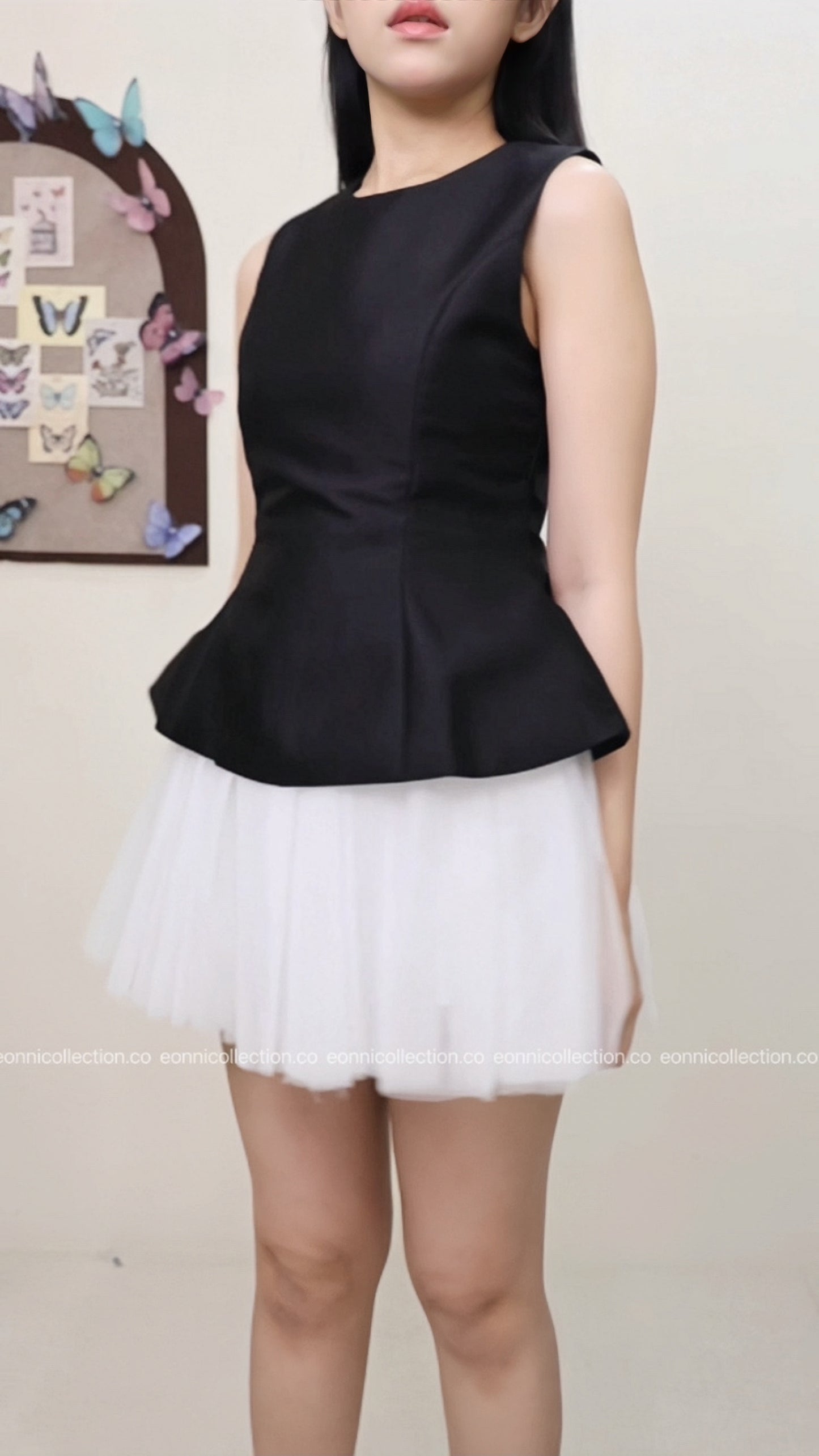 #2046 Glossy Ballet Inspired Dress Layered Tulle & Dramatic Puff Skirt -Black