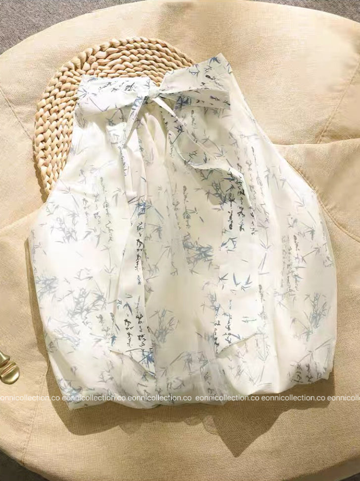 #1103 Oriental Breeze Halter Blouse(2 Colors)