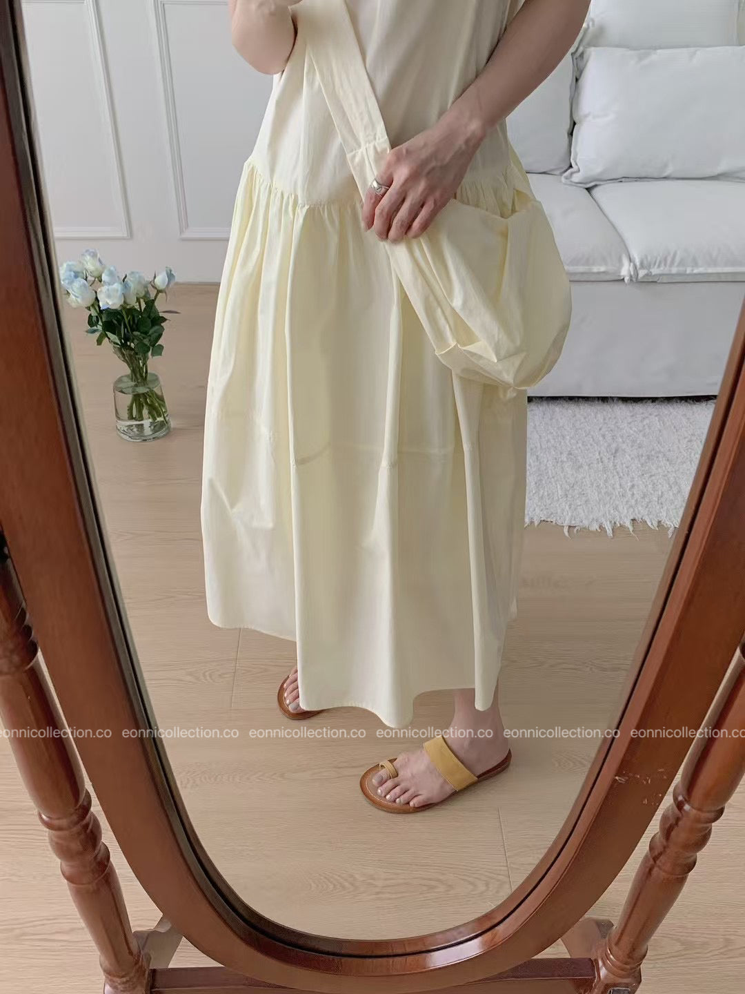 #2097 French Style Loose Fit Cotton Maxi Dress with Crossbody Hobo Bag(3 Colors)