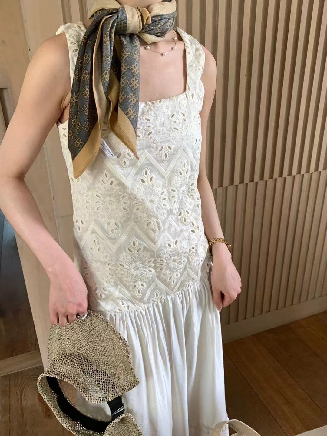 #2027 Retro Jacquard Sleeveless Maxi Dress