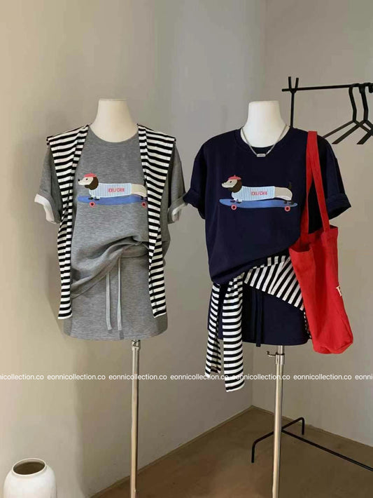 #2071 Korean Indie Puppy Embroidered Set(2 Colors)