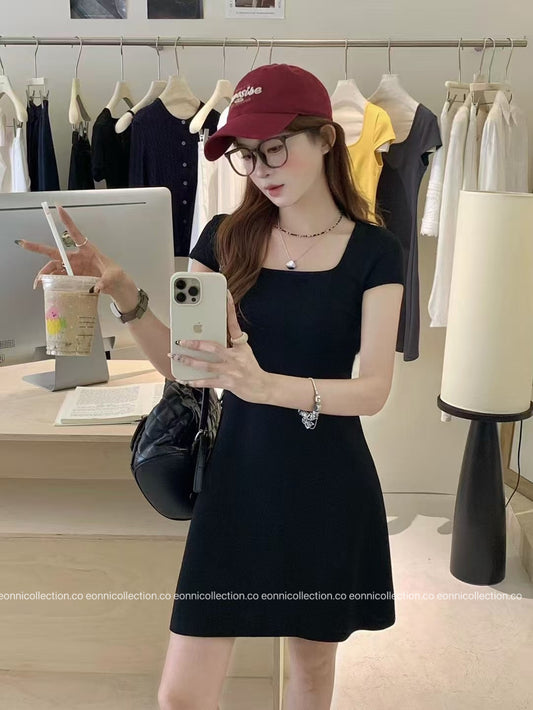 #2091 Minimalist Square Neck A Line Dress(3 Colors)