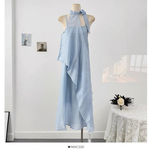 #2011 Effortless French Halter Dress Set - Sky Blue
