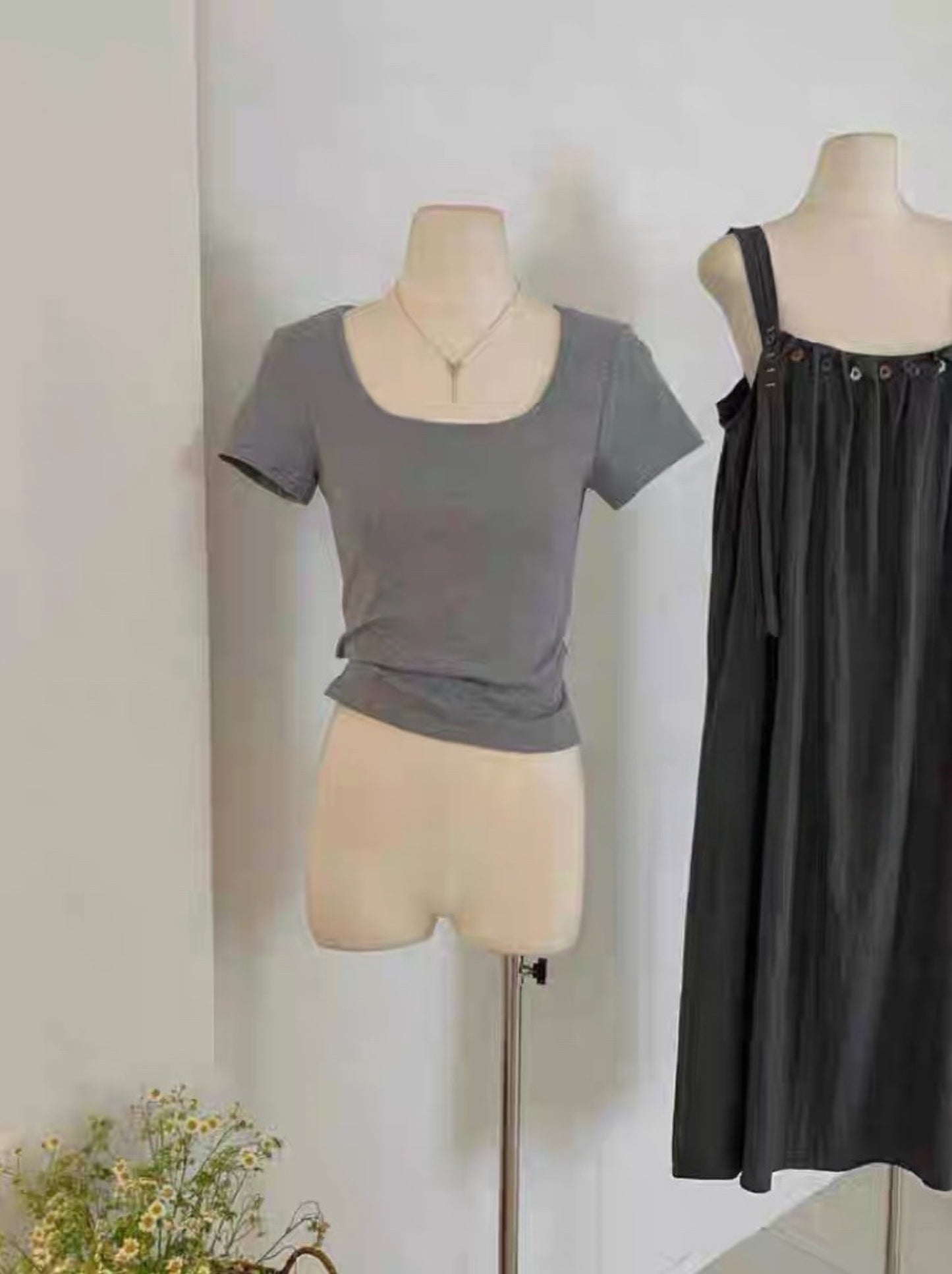 #2090 Harajuku Chic Straps Pinafore + Cropped Cotton Tee Set
