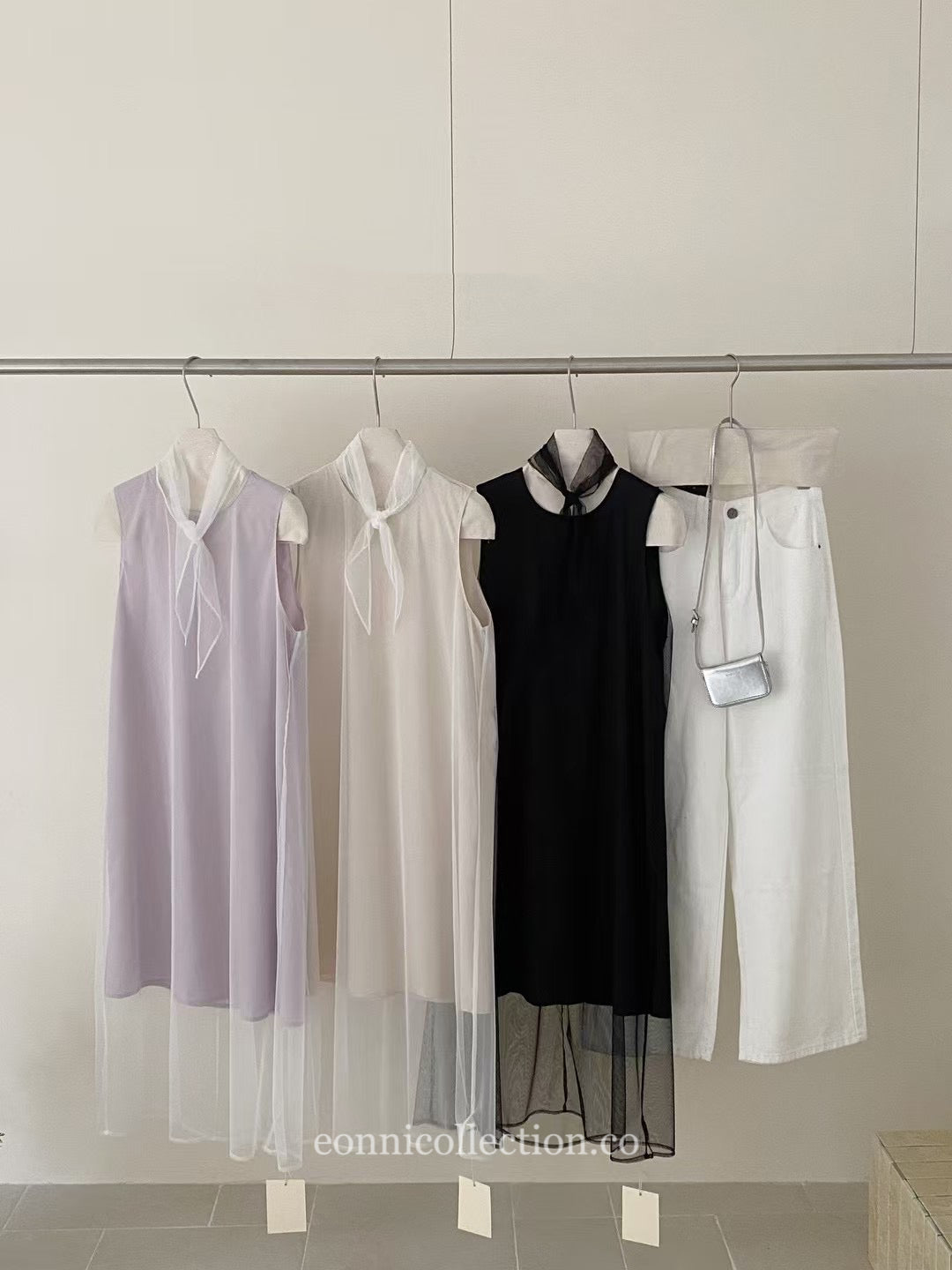 #1030 Sleeveless Sheer Mesh Dress w/ Scarf - Light Purple