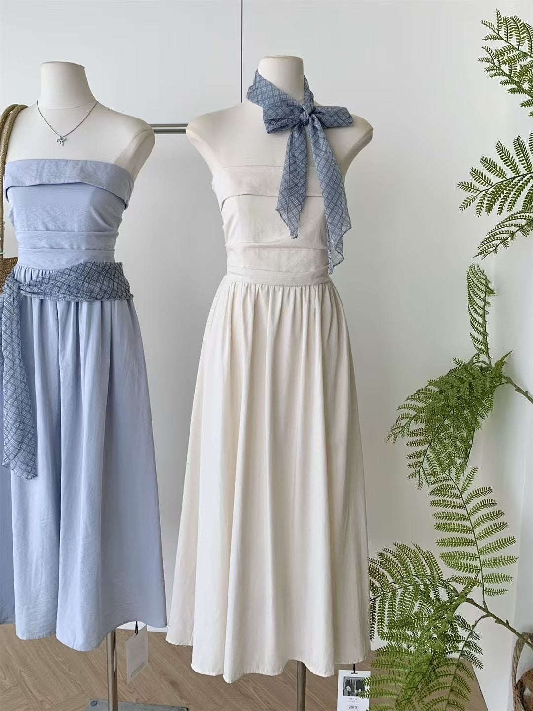 #2023 Elegance Strapless Dress & Scarf Set - Beige