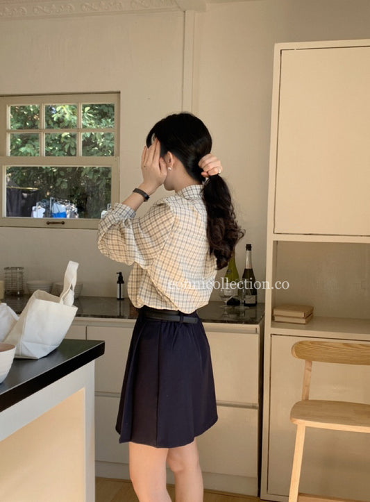 #3014 Flowy Pleated Skirt w/ Belt - Dark Blue