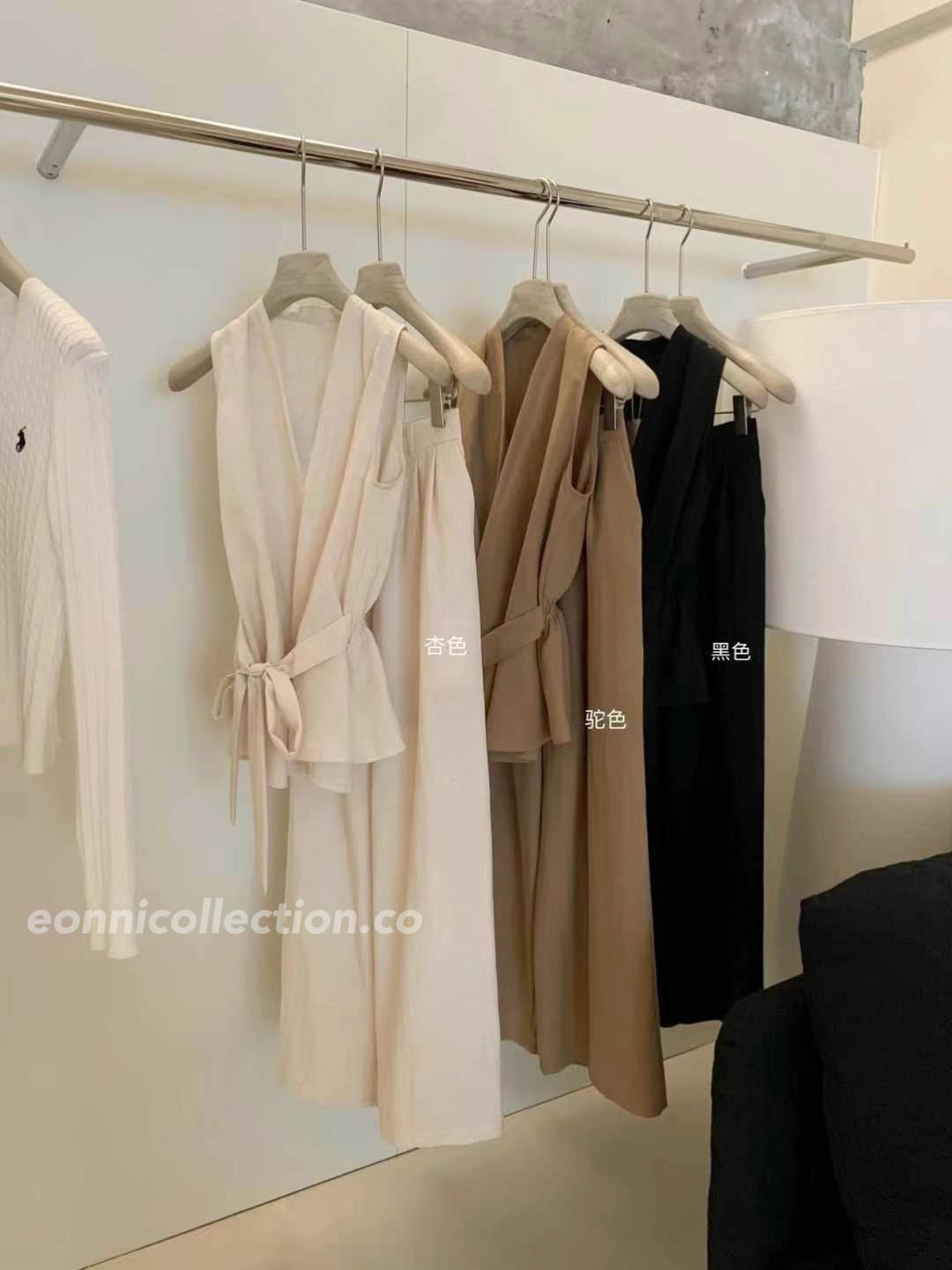 #2004 Cotton-Linen V-Neck Vest Top & Wide-Leg Pants | 2-Piece Minimalist Set(3 Colors)