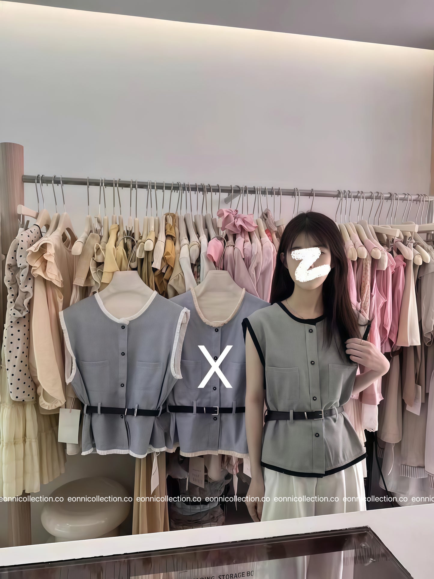 #1092 Chanel Colorblock Vest Raw Edging with Belt (2 Colors)