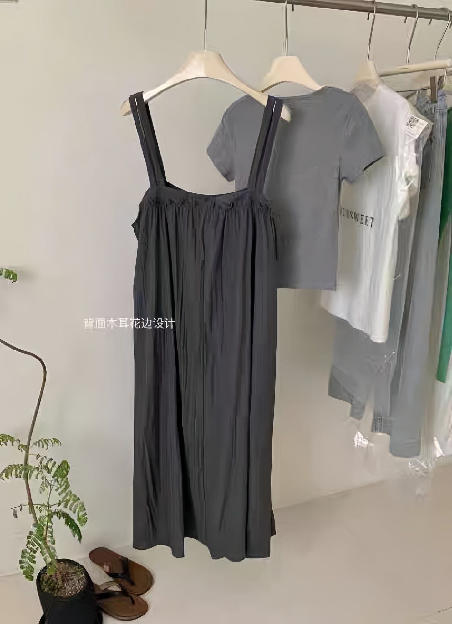 #2090 Harajuku Chic Straps Pinafore + Cropped Cotton Tee Set