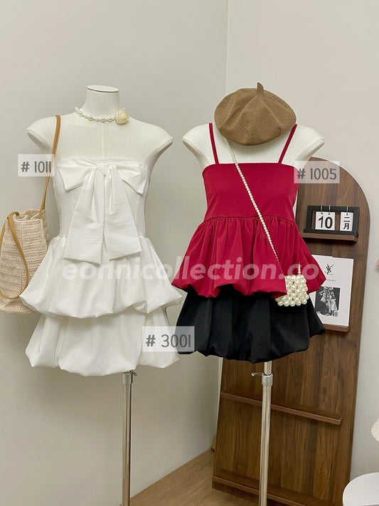 #1011 Puff Hem Bow Tube Top(3 Colors)