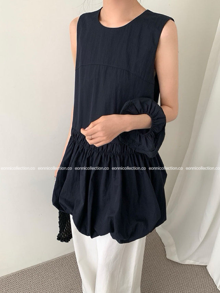 #2055 Casual Bloom Sundress & Matching Hair Tie Set - Dark Blue