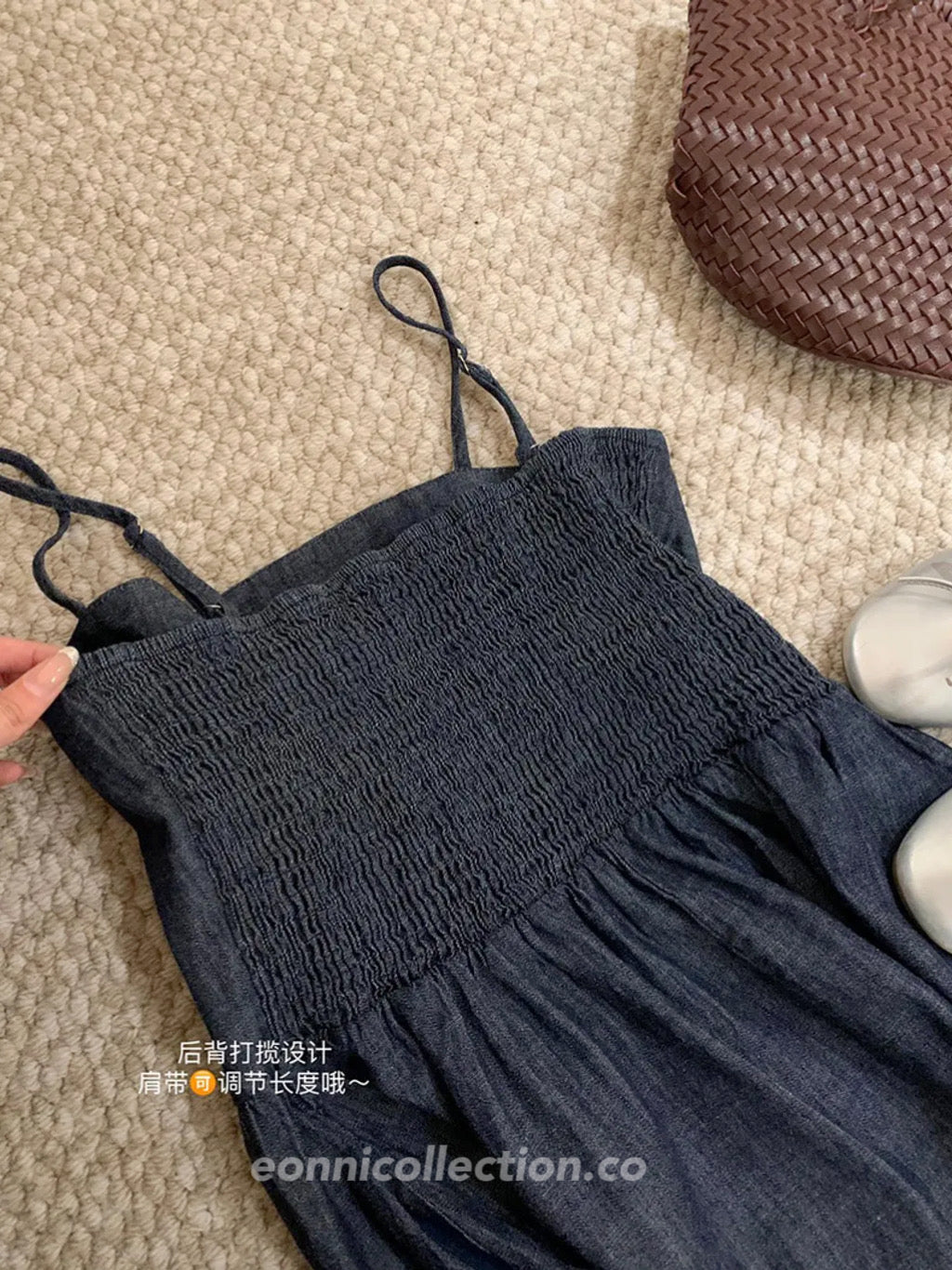 #2007 Soft Denim Cami Dress + Sheer Knit Cardigan | 2-Piece Korean Style Set（2 Colors)
