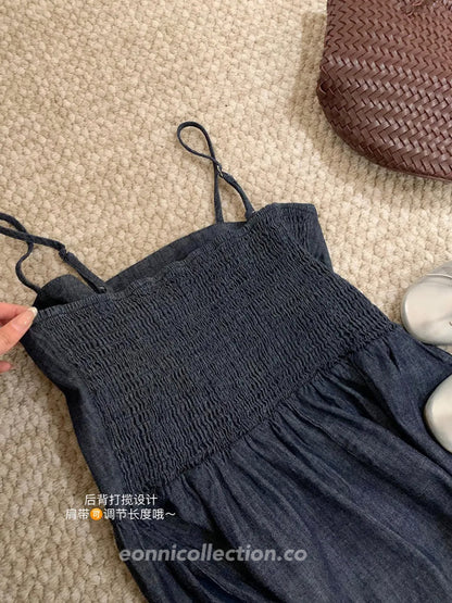 #2007 Soft Denim Cami Dress + Sheer Knit Cardigan | 2-Piece Korean Style Set（2 Colors)