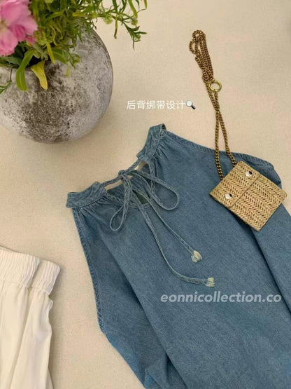 #1014 Halter Neck Denim Top