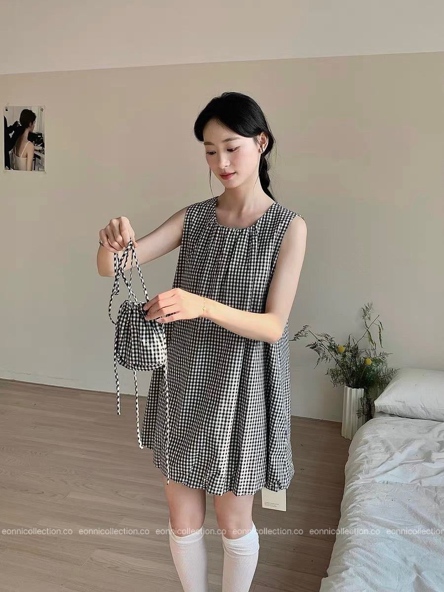 #2093 Blouson Dress with Small Bag（4 Colors）