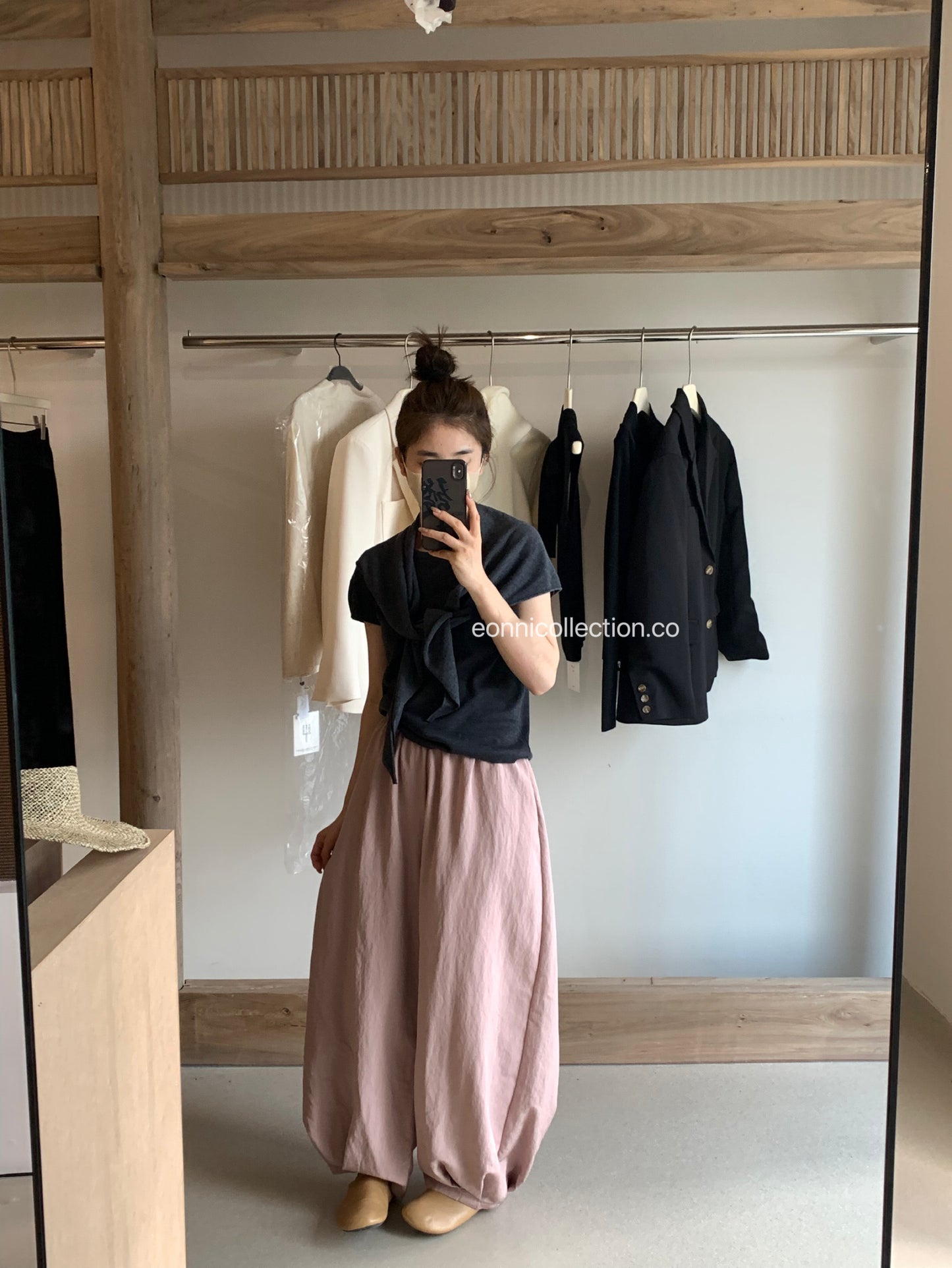 #3017 Japanese Inspired Tencel Cotton Wide Leg Pant - Relaxed Lantern Silhouette - Pink