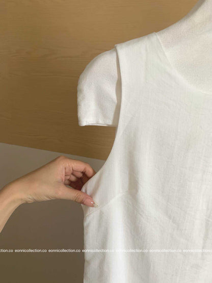 #2050 Vest Dress in Cotton Linen with Artisan Tiered Panels（3 Colors）