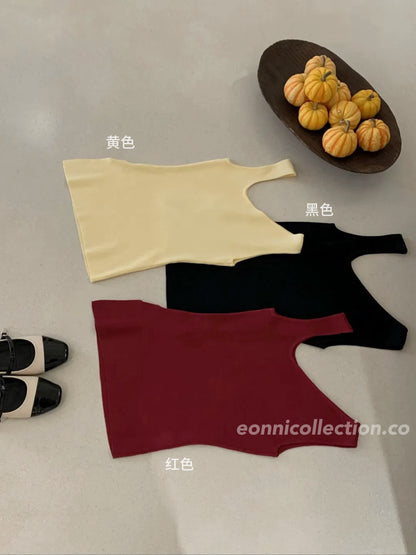 #1019  Irregular Neckline Split Knit Top（3 Colors)