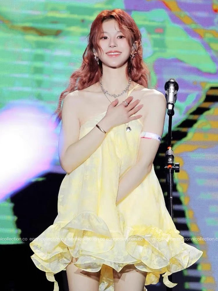 #2099 Zhao Lusi Inspired Yellow Floral Camisole Puff Dress Top