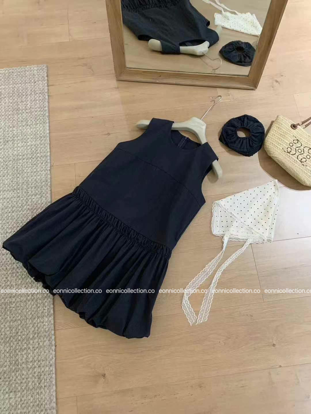 #2055 Casual Bloom Sundress & Matching Hair Tie Set - Dark Blue