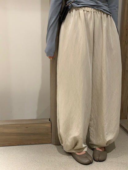#3017 Japanese Inspired Tencel Cotton Wide Leg Pant - Relaxed Lantern Silhouette - Beige