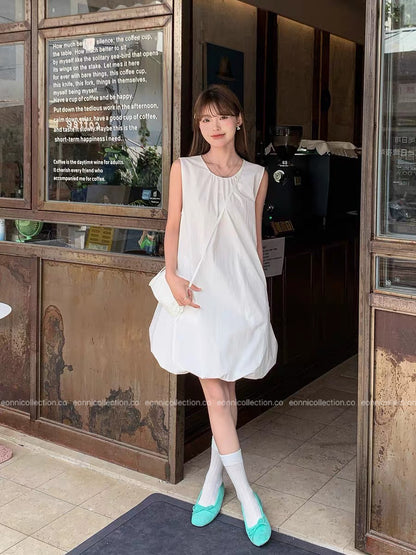 #2093 Blouson Dress with Small Bag（4 Colors）