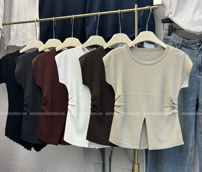#1068 Feather-Light Cool-Touch Pearl Knit Designer Top（4 Colors）