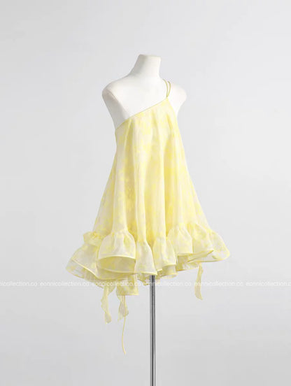 #2099 Zhao Lusi Inspired Yellow Floral Camisole Puff Dress Top