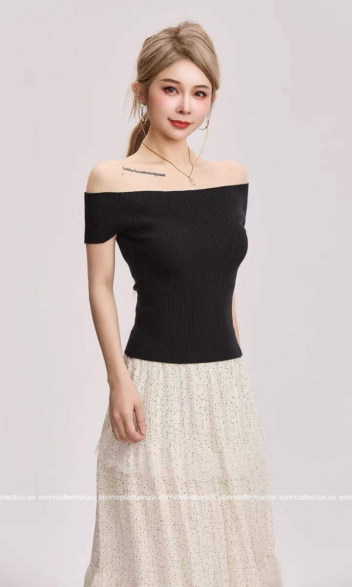 #1083 Ultra Stretch Off Shoulder Knit Top（3 Colors）