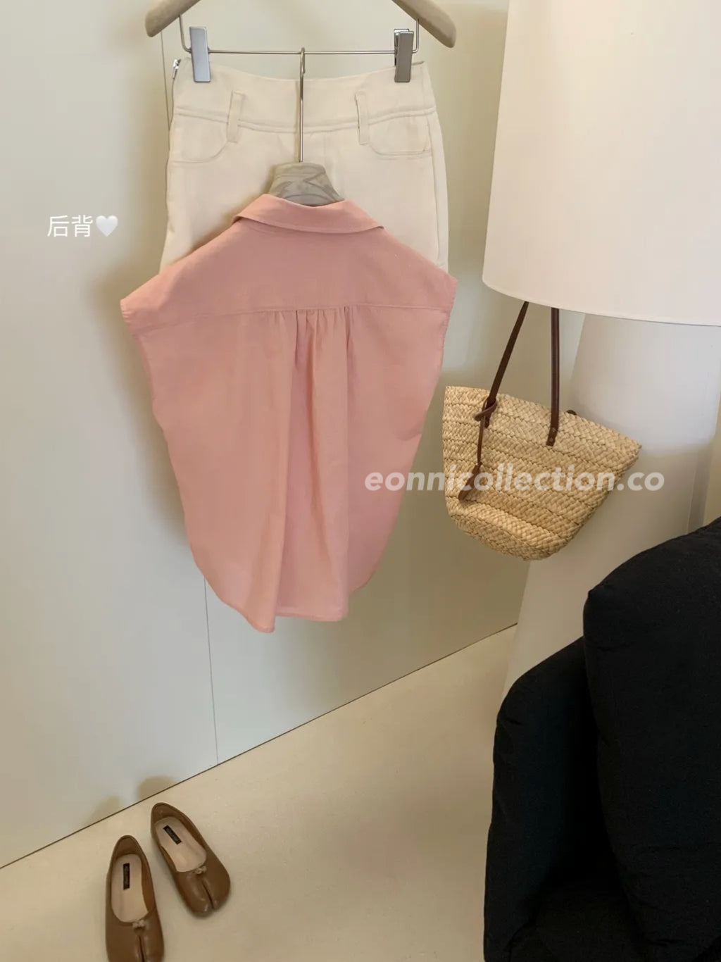 #1002 Ramie Flutter Sleeve Collared Blouse（2 Colors)