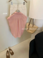 #1002 Ramie Flutter Sleeve Collared Blouse（2 Colors)