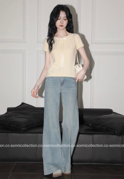 #1048 Bow And Lace Accent T-Shirt （2 Colors）