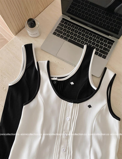 #2034 Sporty Waist Defining Peplum Puff Hem Dress（2 Colors）