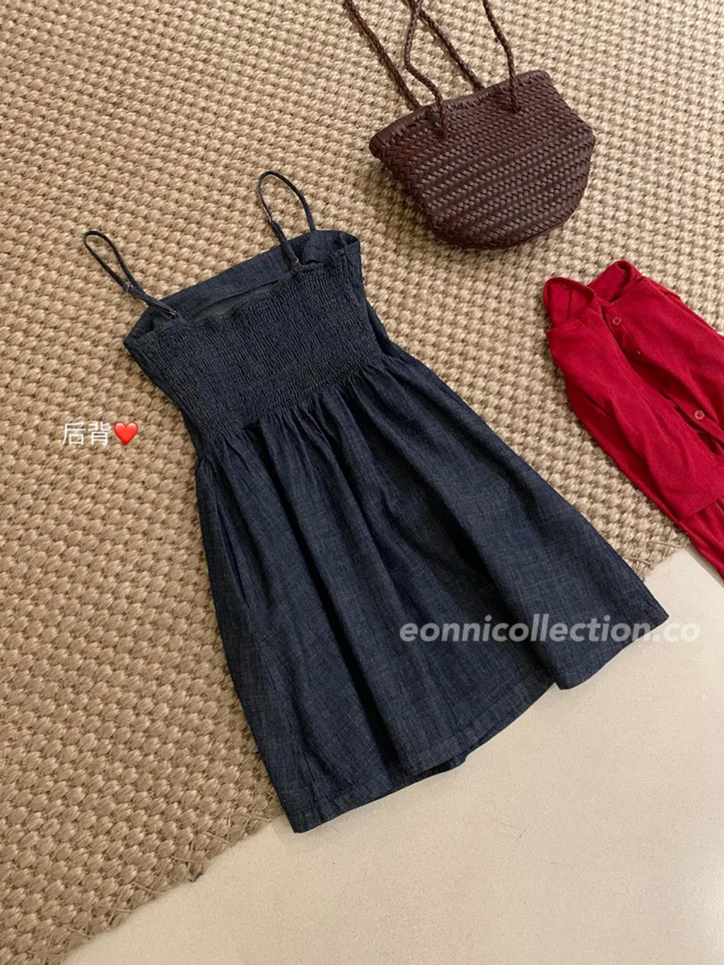 #2007 Soft Denim Cami Dress + Sheer Knit Cardigan | 2-Piece Korean Style Set（2 Colors)