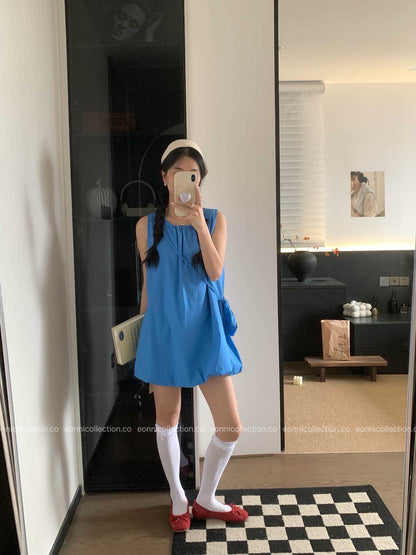 #2093 Blouson Dress with Small Bag（4 Colors）