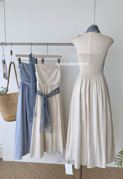 #2023 Elegance Strapless Dress & Scarf Set - Beige