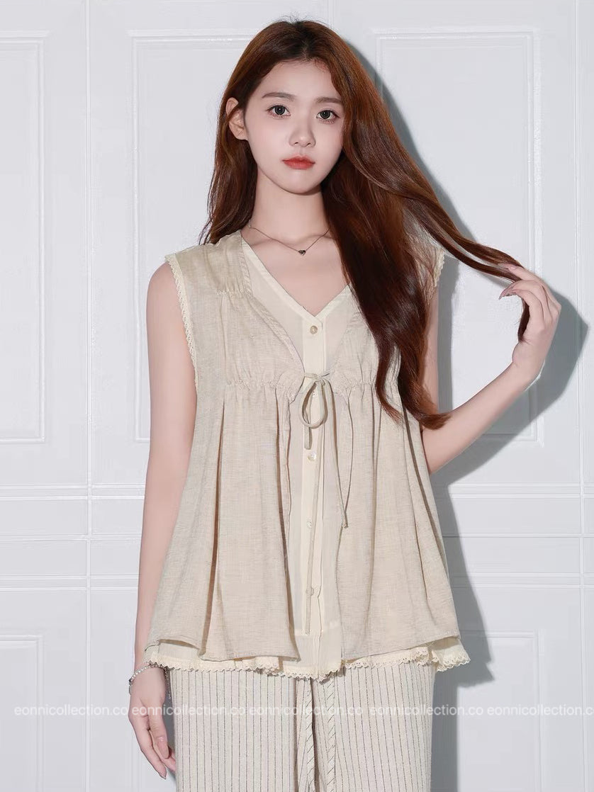 #1100 Linen Layered-Look Top