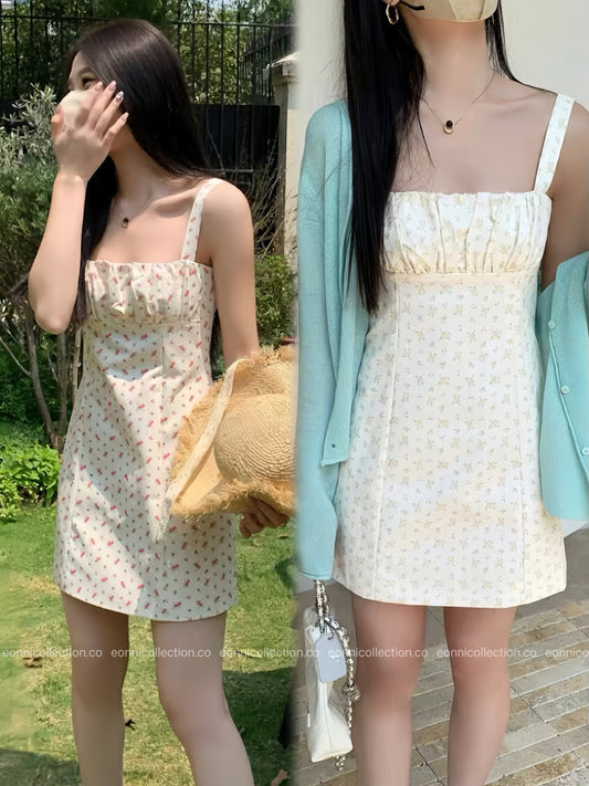 #2066 French Floral Spaghetti Strap Sundress（2 Colors）