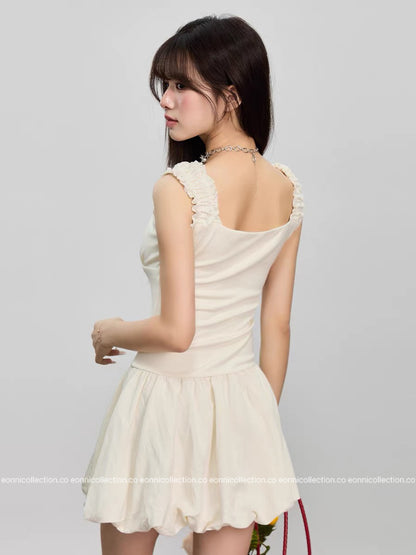 #2077 Sassy Tiered Waist - Cinched Puff Dress（2 Colors）