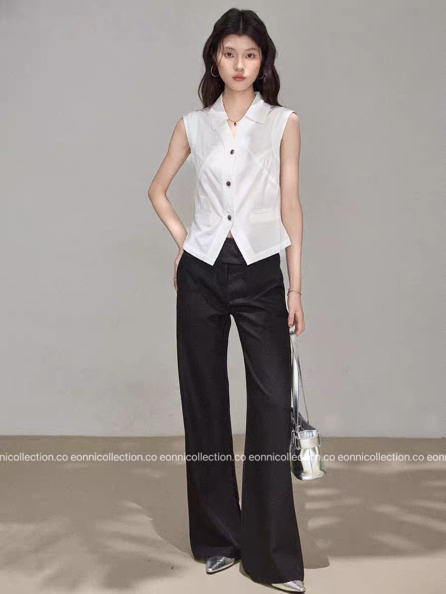 #1093 French Minimal Vest Style Blouse（2 Colors）