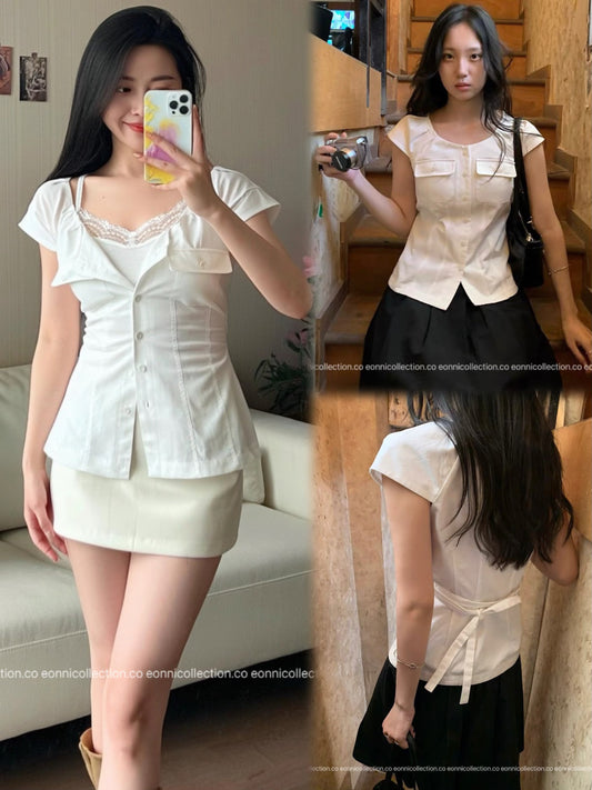 #1094 French Inspired Wide Collar Top