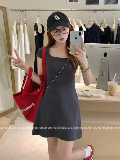 #2091 Minimalist Square Neck A Line Dress（3 Colors）